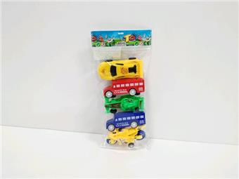 Sliding solid color school bus, sports car, motorcycle (5 pieces)   ITEM NO.： W085897