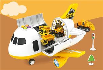 Q-version transformable storage inertial aircraft with color lights and simulated sound effects - Engineering (equipped with 4 Q-version engineering alloy cars and 12 roadblocks)   ITEM NO.： W089443