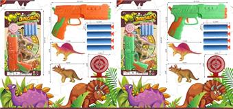 Small Soft Bullet Ping Pong Gun (1 gun with 2 dinosaurs, 1 target, 4 Evas). Dual color mixed gun) Children's cartoon fun soft bullet gun soft bullet launcher   ITEM NO.： W086619