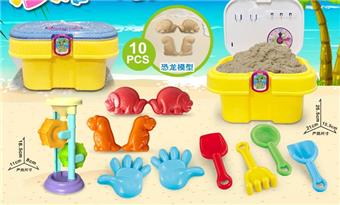 Bucket with dinosaur accessories and hourglass (12PCS)   ITEM NO.： W085515