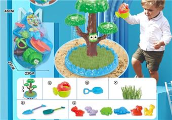 Children's water play beach toy backpack, thickened oversized sand shovel and extended enlarged sand shovel toys, 2 types of watering cans and 6 dinosaur animal molds with DIY water play seed toys   ITEM NO.： W085193