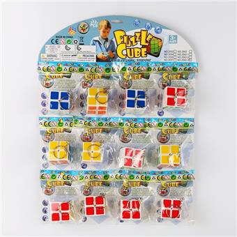 Keychain second-order Rubik's Cube, 6-color heat transfer printing, 2-color packaging mixed, 12pcs/board   ITEM NO.： W089876