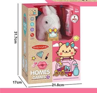 Electric plush pet cage rabbit grooming set simulation cognitive children's puzzle toy   ITEM NO.： W091102