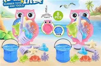 Owl plate with beach accessories+folding bucket   ITEM NO.： W085724