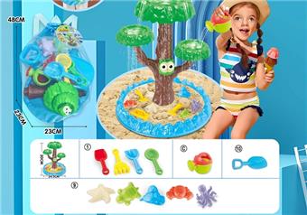 Children's water play beach toy backpack with thickened oversized sand shovel and small toy sand shovel, 4-pack with watering can and 5 medium-sized underwater biological molds with DIY water play beach toys   ITEM NO.： W085212