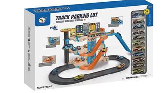 Parking lot equipped with 10 metal cars and 1 plastic airplane for taxiing (42PCS)   ITEM NO.： W092580