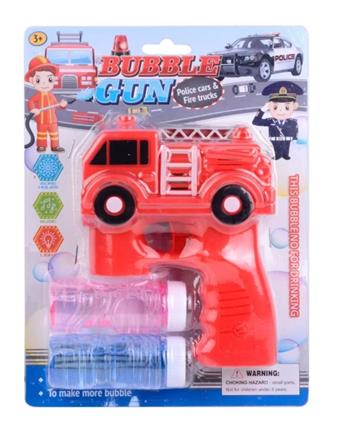 Electric fire truck with 12 holes and light bubble gun, equipped with light, music, and two bottles of water 50ml/bottle   ITEM NO.： W092885