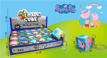 3CM Second Level Intelligence Rubik's Cube UV printed Peppa Pig Page with key chain 24pcs   ITEM NO.： W092113