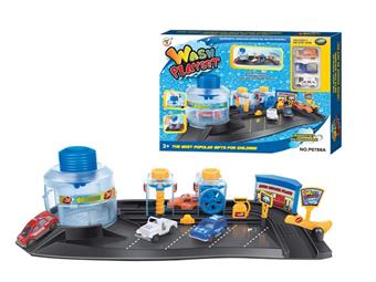 Parking lot equipped with 3 plastic cars, sliding (20PCS)   ITEM NO.： W092517