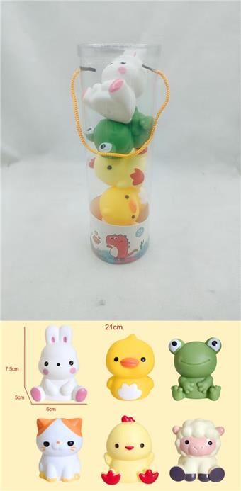 Automatic whistle glue animal PVC drum packaging (1 drum, 5 pieces, 6 mixed types)&nbsp;&nbsp;&nbsp;ITEM NO.： W107698